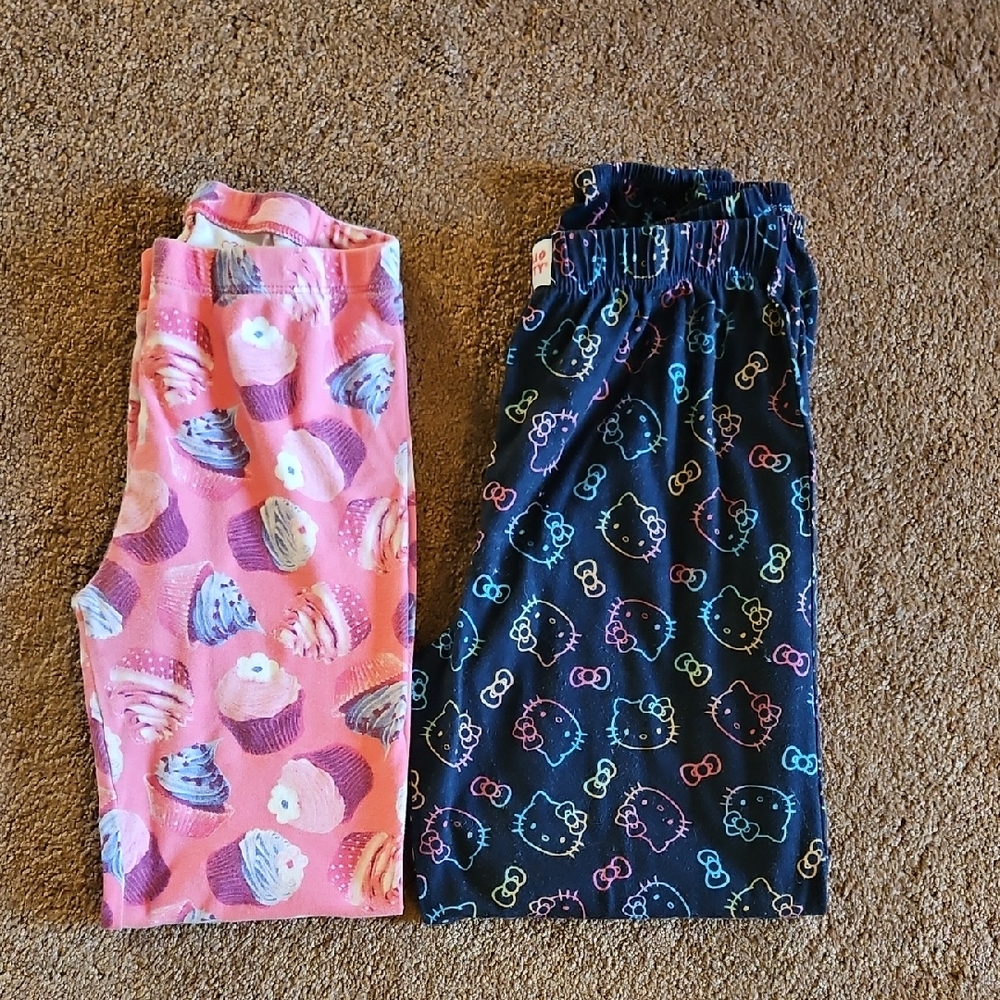 2 Pair Girls' Pajama Pants Hello Kitty and 1989 Place Cupcake Size 10